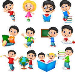 Cartoon school children collection set