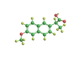 High resolution ball and stick model of naproxen molecule