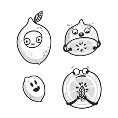 Lemon characters in outline. Vector cartoon set