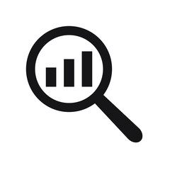 Analytic vector icon - magnifying glass with bar chart