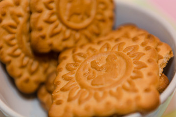 Creamy cookies in a plate. Sweets. Children's favorite food.