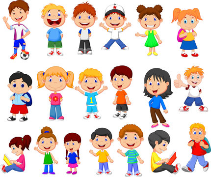 Cartoon happy children collection set