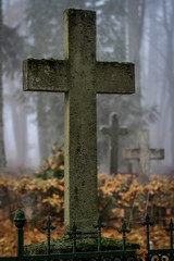 Foggy and misty morning at the local cemetery