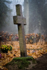 Foggy and misty morning at the local cemetery