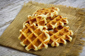 waffle on wooden table