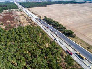 road renovation on a highway in Germany - aerial view
