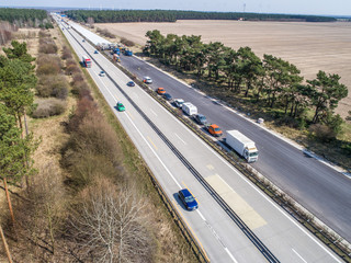 road renovation on a highway in Germany - aerial view