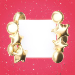 Party rendered frame with foil gold balloons