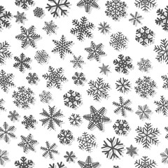 Christmas seamless pattern of snowflakes, gray on white background