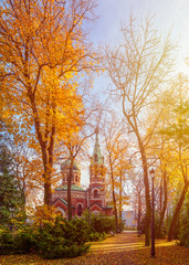 Orthodox Church of the Holy Virgin, Hope, Luby and their mother Zofia (autumn light) - obrazy, fototapety, plakaty