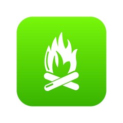 Campfire icon green vector isolated on white background