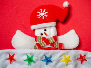 Cute snowman wearing Santa Claus hat
