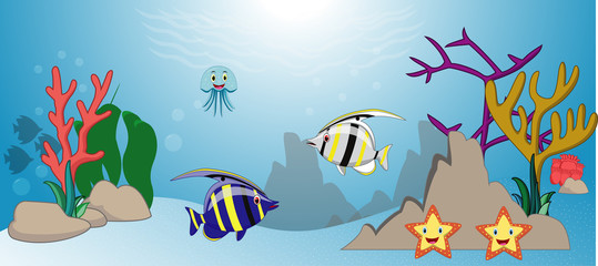 Naklejka na ściany i meble Beautiful under water sea cartoon