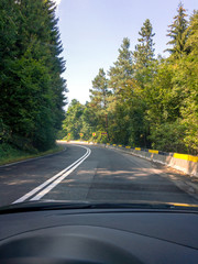 View to the road through the windshield 