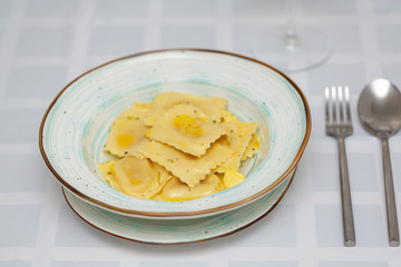 Ravioli with Parmesan on Plate