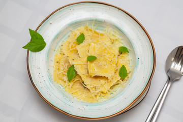Ravioli with Parmesan on Plate