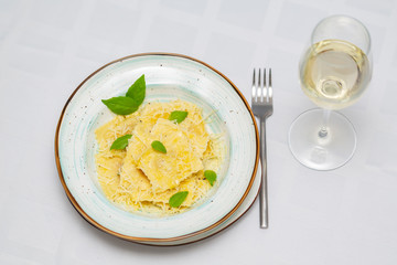 Ravioli with Parmesan on Plate