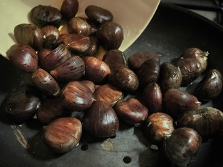 Chestnuts dropped in the pan