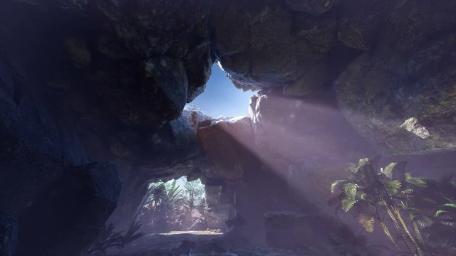 4k sun light inside beautiful mysterious cave