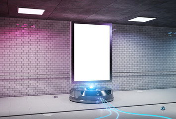 Futuristic vertical billboard in underground tube station mockup 3d rendering