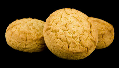 homemade cookies isolated on black background close up