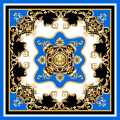 Design scarf with golden baroque elements. Vector illustration.