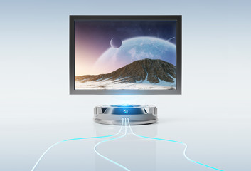 Futuristic horizontal billboard mockup isolated on grey 3d rendering