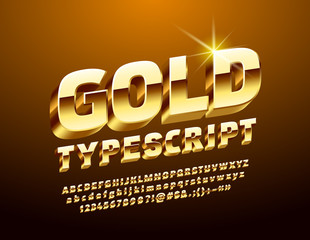 Vector cool 3D Gold Typescript. Set of Luxury Alphabet, Numbers and Symbols.