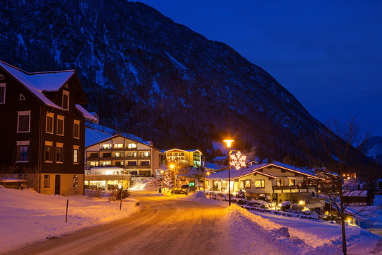  Night view of the Brand (Austrian ski resort),  Bludenz, Vorarlberg, Austria.