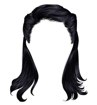 trendy woman long hairs brunette black colors .  beauty fashion .  realistic  graphic 3d.retro