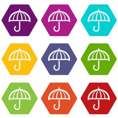 Drawing umbrella icons 9 set coloful isolated on white for web