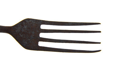 metal rusty old fork isolated on white background