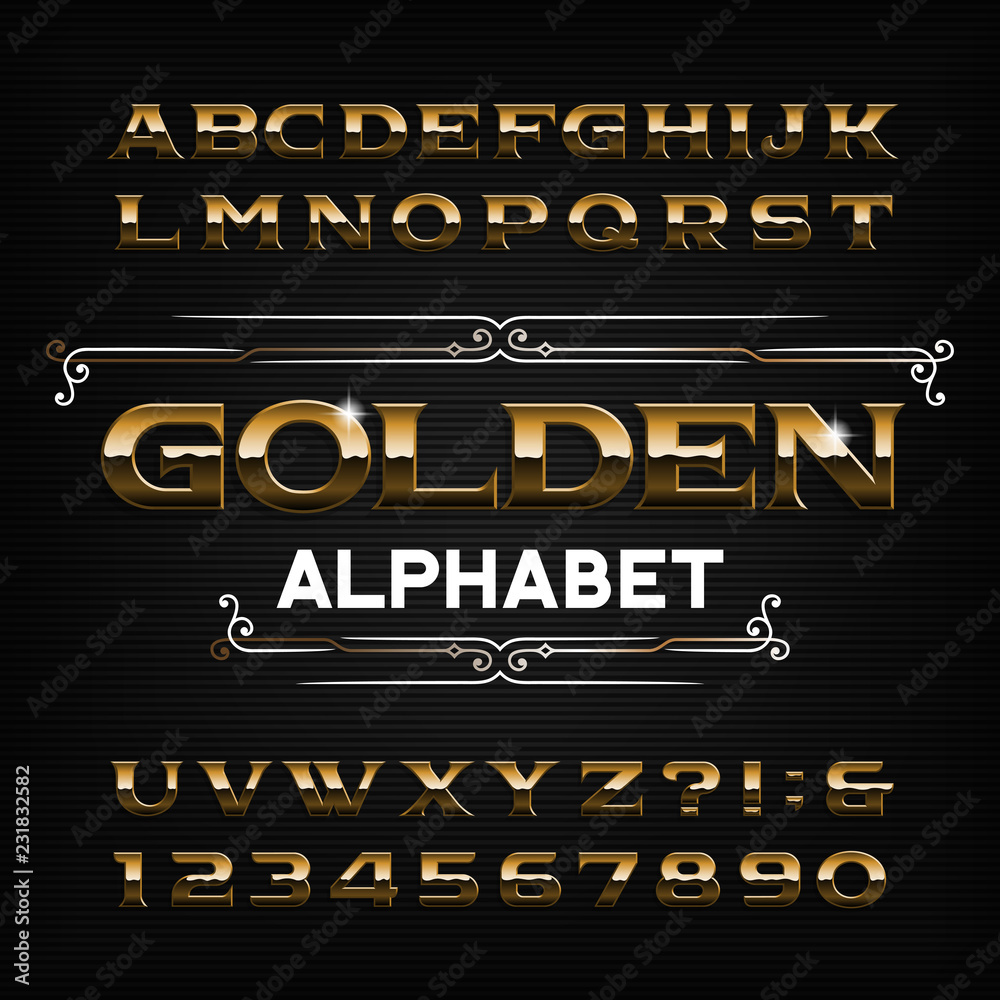 Fototapete gold alphabet font. golden effect letters, numbers and symbols. stock vector typescript for your des