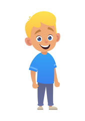 Smiling cute boy blond in blue shirt