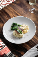 grilled salmon fish fillet with mashed potato and mustard sauce