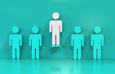 Stand out from the crowd and different creative idea concepts, man standing out of crowd, 3d illustration