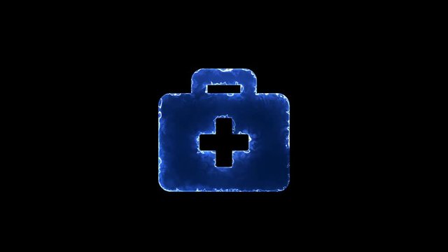 Symbol briefcase medical. Blue Electric Glow Storm. looped video. Alpha channel black