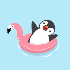 Cute Penguin with flamingo float