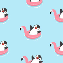 Cute Penguin with flamingo float pattern