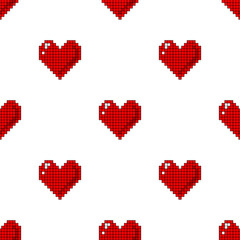 Seamless pattern with pixels hearts