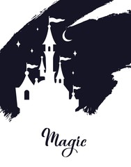 Fairy tale vector Castle silhouette . Wizard world.