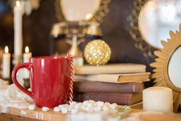 Christmas tree in interior. Christmas background. closeup shot. blurred background