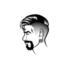Vector bearded men face profile hipster head with haircuts, mustaches and beards. For Silhouettes or avatars, emblems and icons, labels