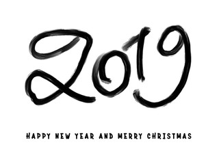 2019 New Year of a colorful brushstroke oil paint lettering calligraphy design element.