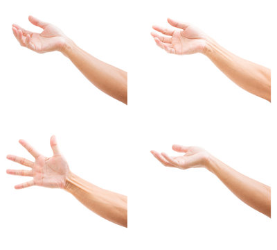 Set of man hands isolated on white background