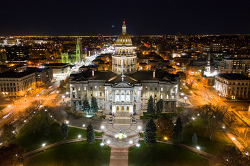 Fototapeta na wymiar Downtown Denver Night Aerial Photo Capitol City