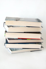 stack of books on a light background