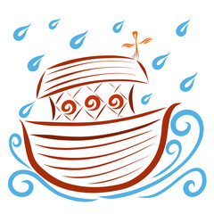 Biblical flood, winged cross on the roof of the ark