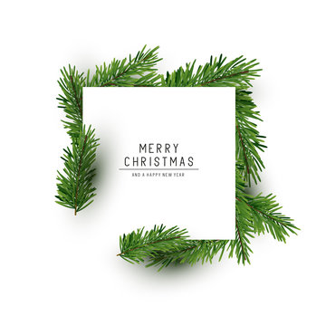 A christmas square shaped layout background with fir branches. Vector illustration