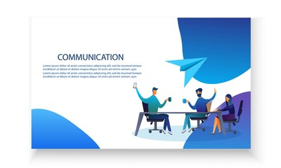 Teamwork communication infographics of solution, partnership, collaboration and support. Vector flat illustration. Template for poster,web, banner or background. 